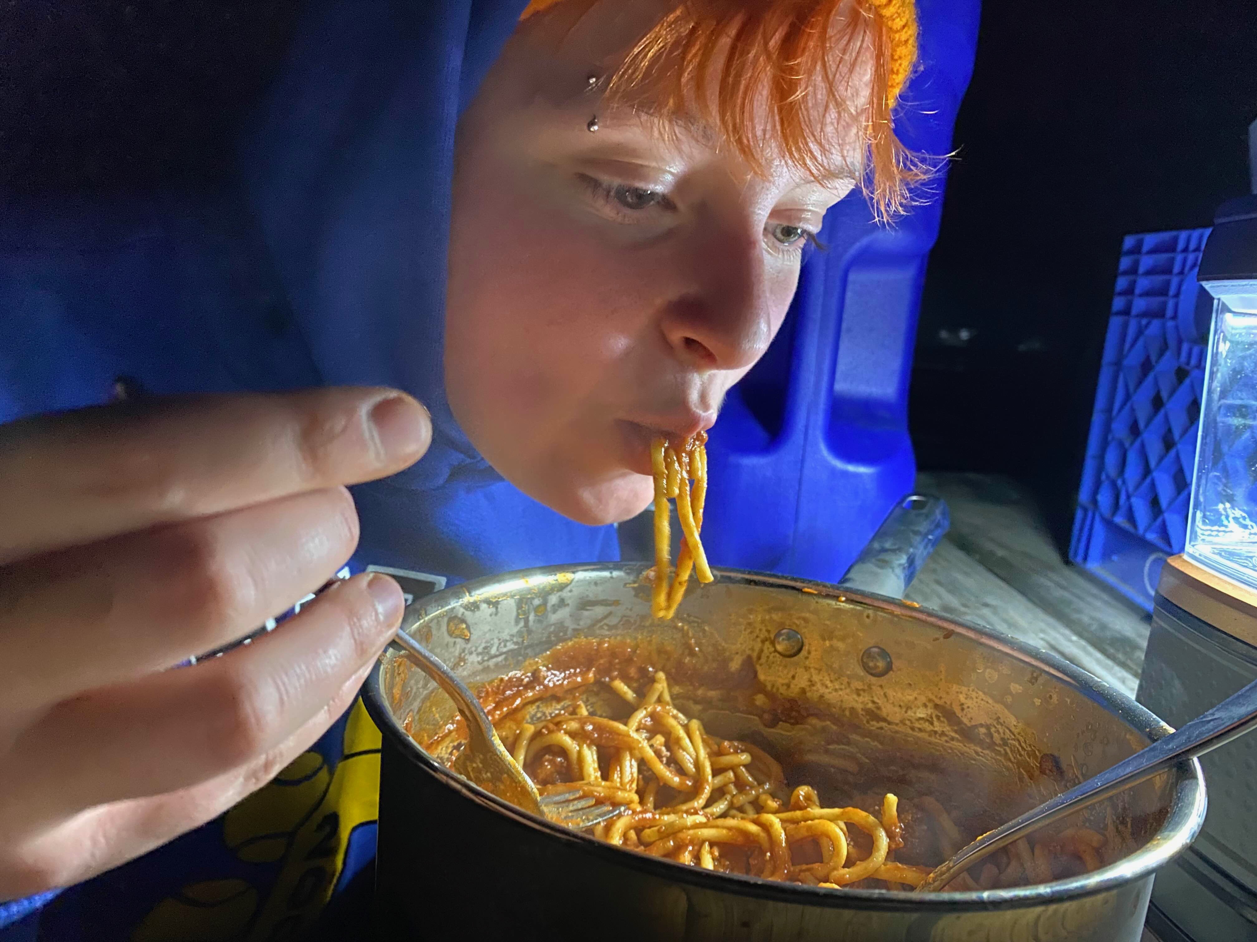 Monty Jack eating spaghetti